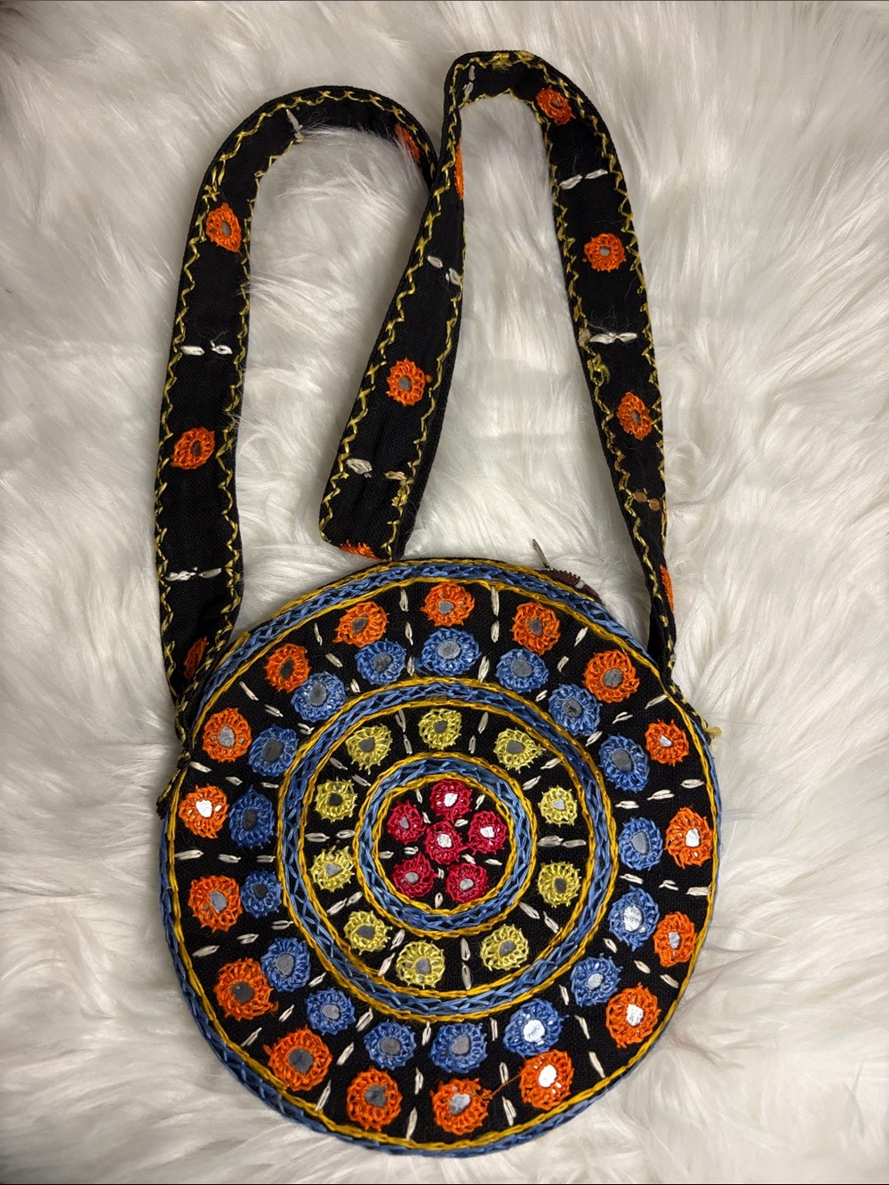Round Embroidered Crossbody Bag - Multicolor